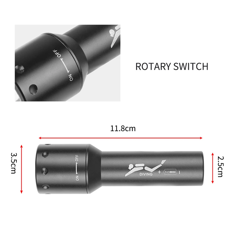 New T6 LED Diving Torch Long-R - đánh giá và giá Underwater Flashlight