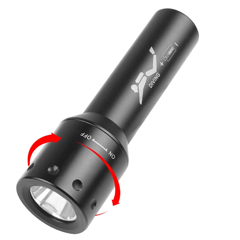 New T6 LED Diving Torch Long-R - đánh giá và giá Underwater Flashlight